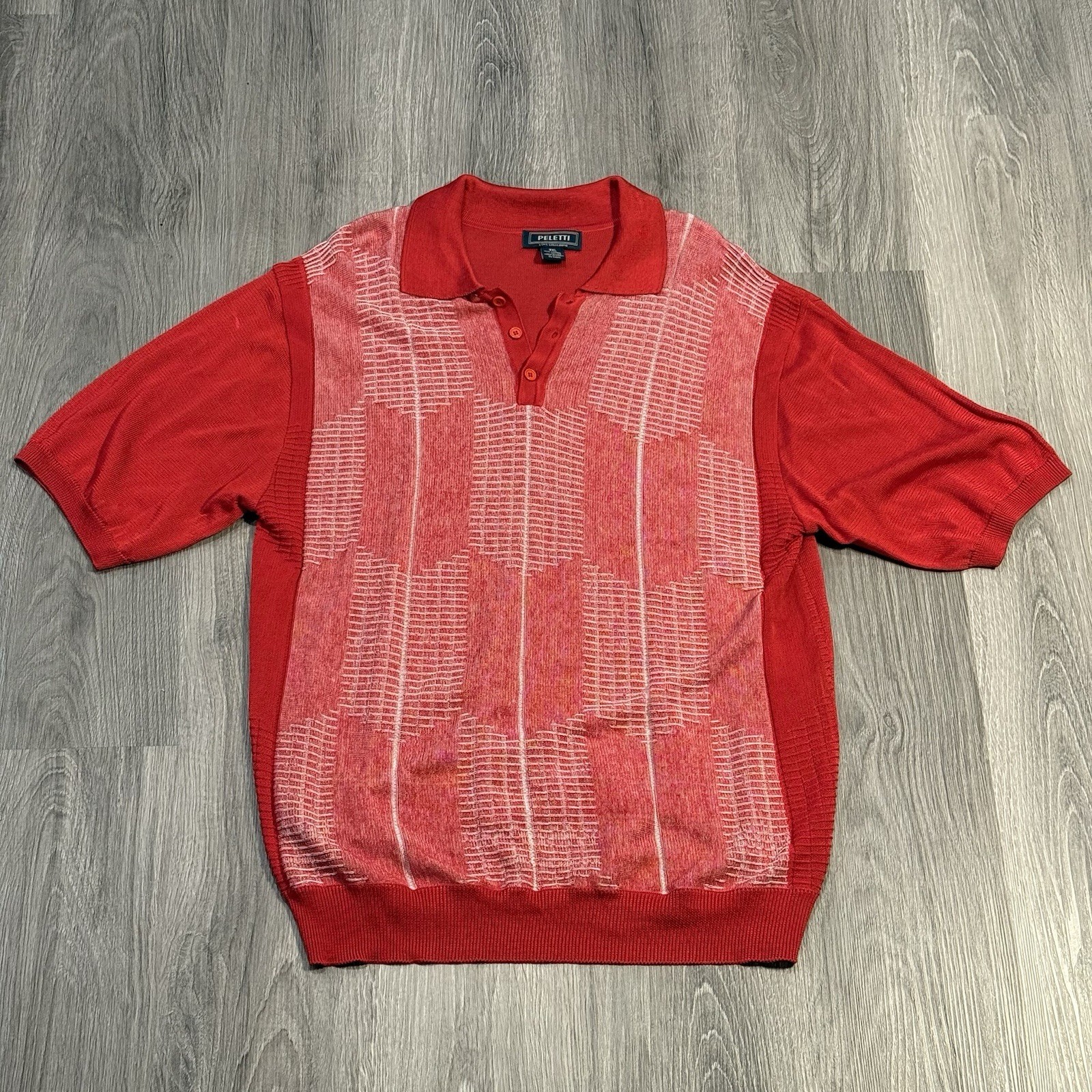 Vtg 50’s Style Peletti Red Textured Knit Polo Panel Sweater Shirt Men’s 3XL Golf