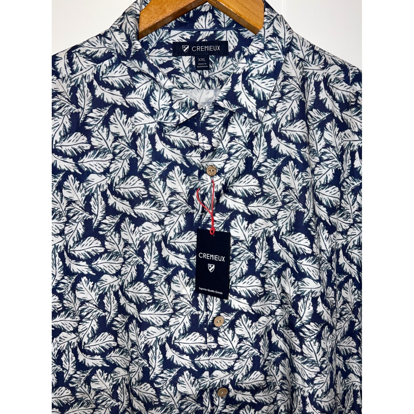 Lot of 2 NEW Cremieux Mens XXL Blue White Floral Leaf Cotton Short Sleeve Shirt