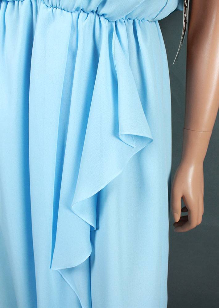 NOS Vintage 80s Secretary Dress Sz M Light Blue Semi Sheer Crepe Deadstock NWT