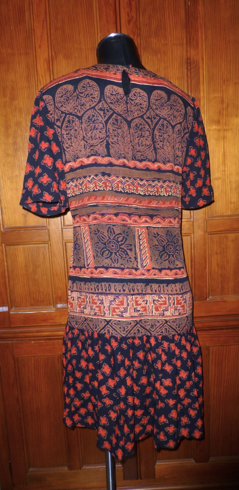 VTG Carole Little German RAYON Mix Print Drop Waist Ruffle Dress Summer Vacay