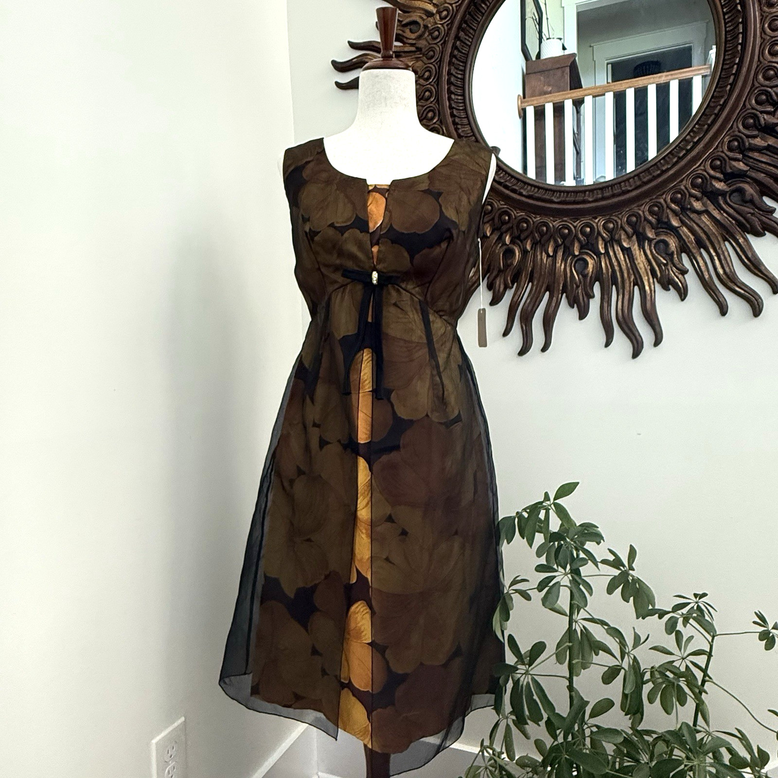 Vintage 90s Women’s Small Custom Floral Organza Overlay Cocktail Dress NWT