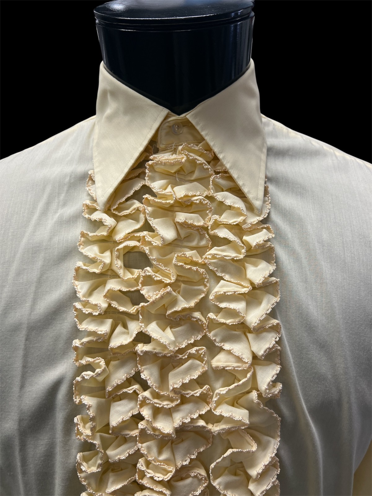 Vintage AfterSix Shirt Mens Yellow Ruffle Tuxedo 70s Disco Big Collar Easy Care