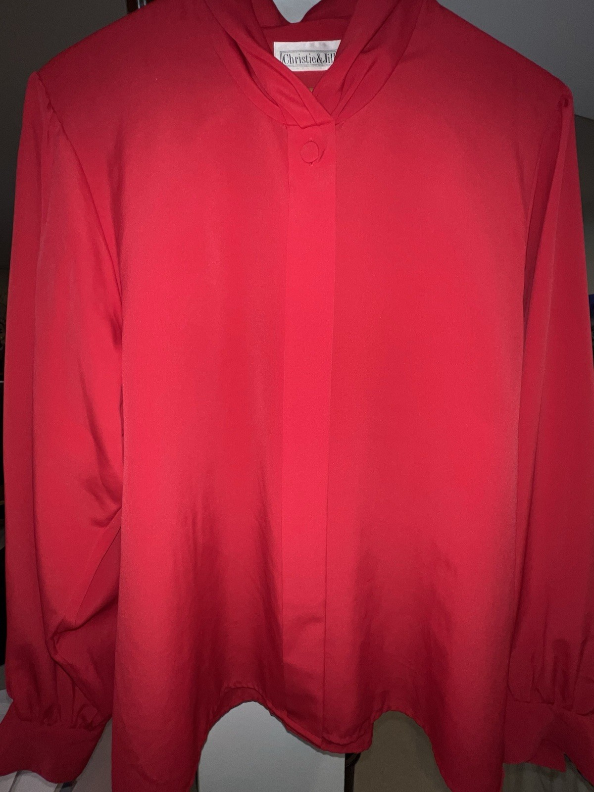 Vintage 80s Christie & Jill Red Blouse Women’s 16 Made in Korea Button Front