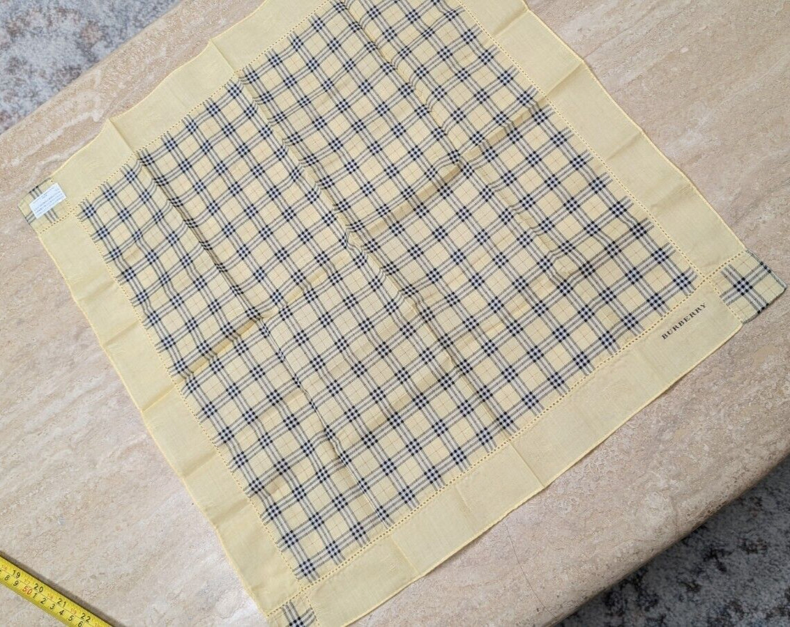 Burberry Vintage Cotton Handkerchief Check Yellow Blue 19 x 19 inches