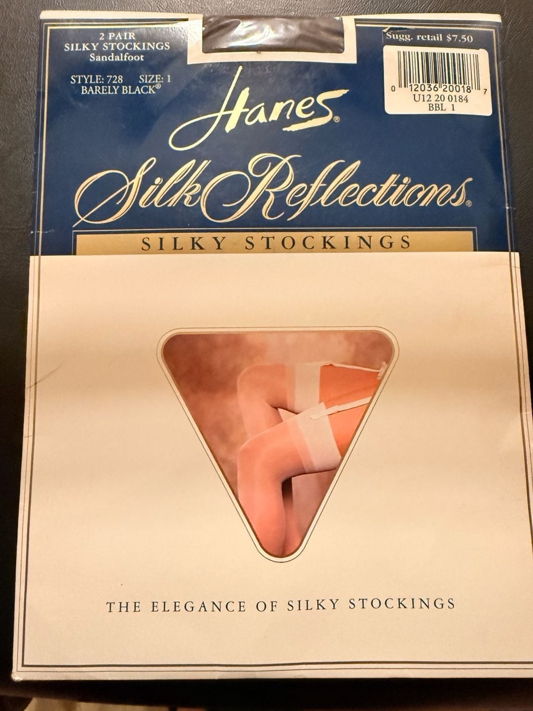 Vintage Hanes Silk Reflections Silky Stockings, Style 728, Barely Black, Size 1