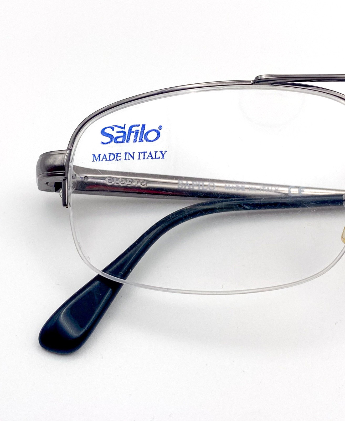 1980s Safilo Vintage Eyeglasses | Silver Slim Aviator Stainless Steel Frames NOS