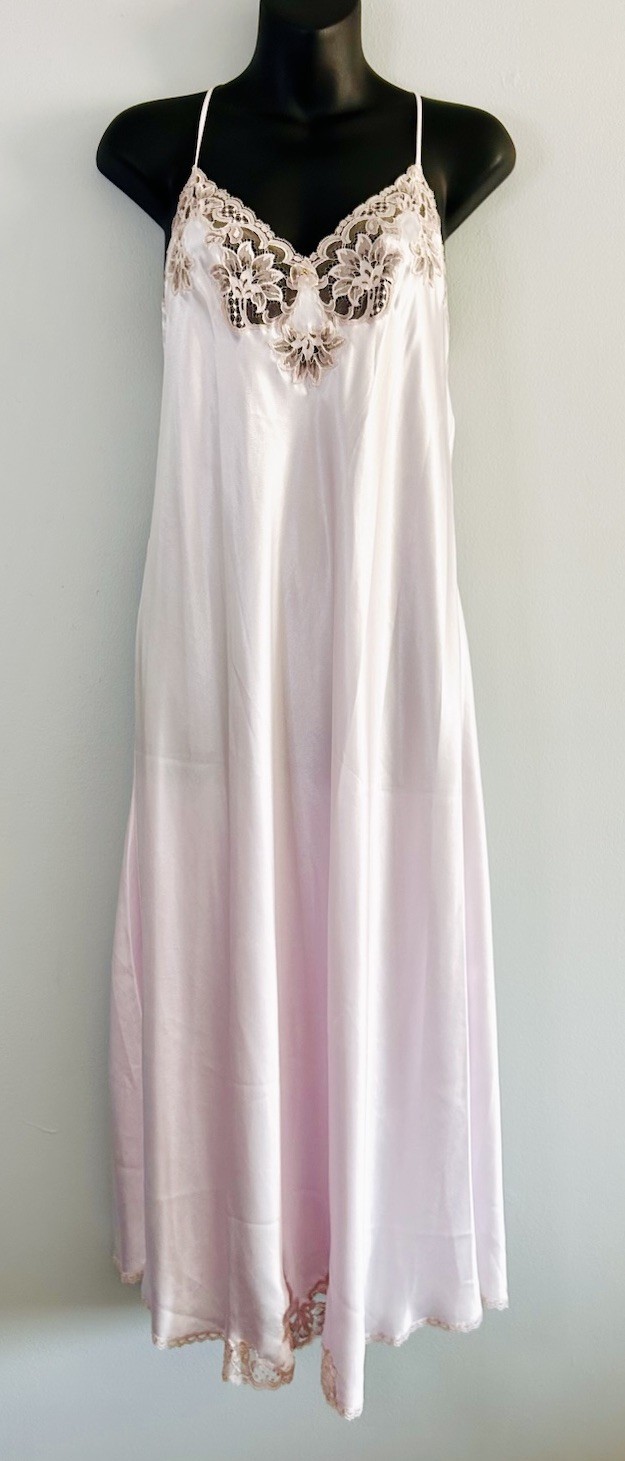 Vintage Christian Dior Satin And Lace Pink Nightgown Lingerie Size Petite