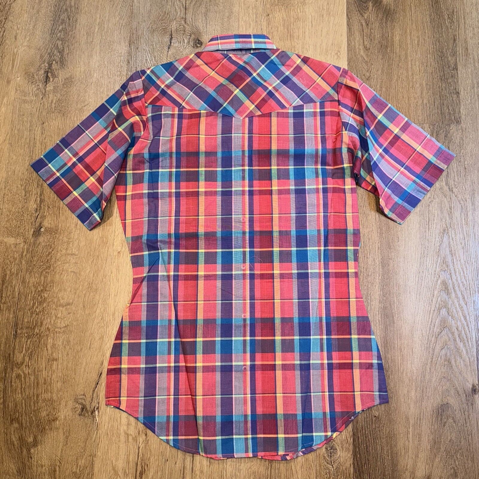 Vtg 70s Stagecoach Shirt Western Plaid Pearl Snap Deadstock NOS New Mens Small