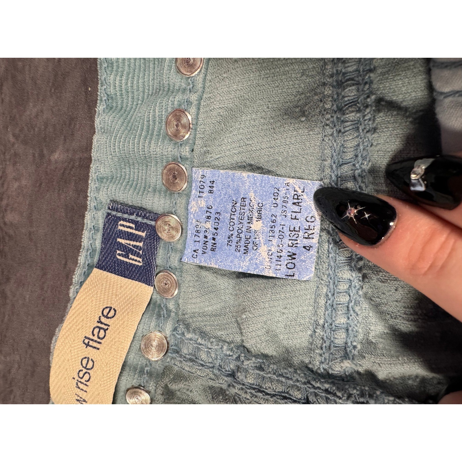 Y2K Vintage Gap Sz 4 Studded Low Rise Flare Turquoise Corduroy Boho Indie Sleaze