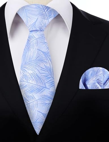 Mens 3.15inch Colorful Tie with Botanical Print Pocket Square 916-blue