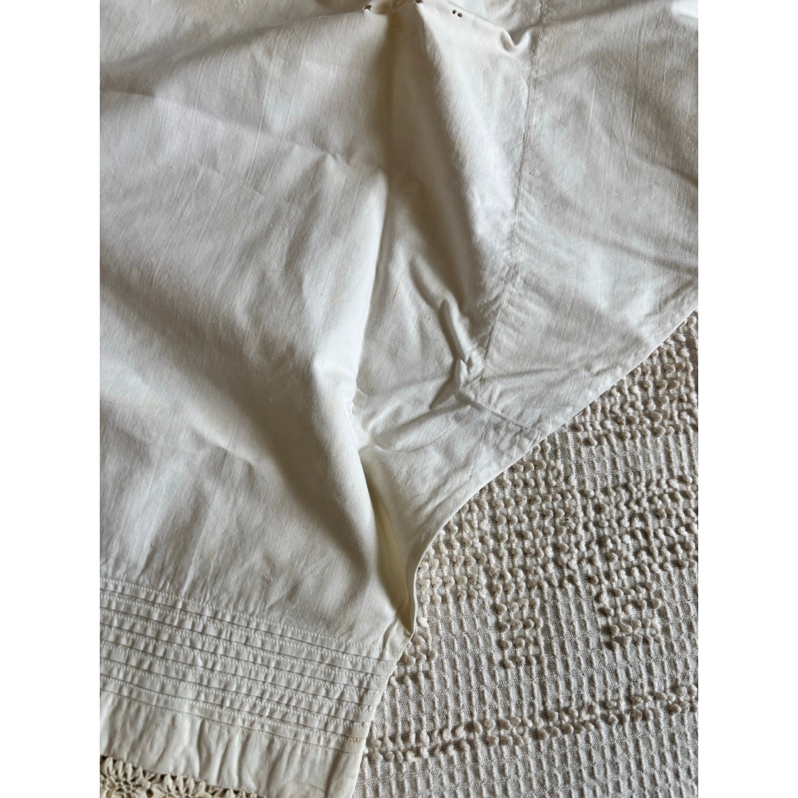 Antique 1910s Edwardian Pantaloons Closed Crotch Cotton Lace Wounded Bird