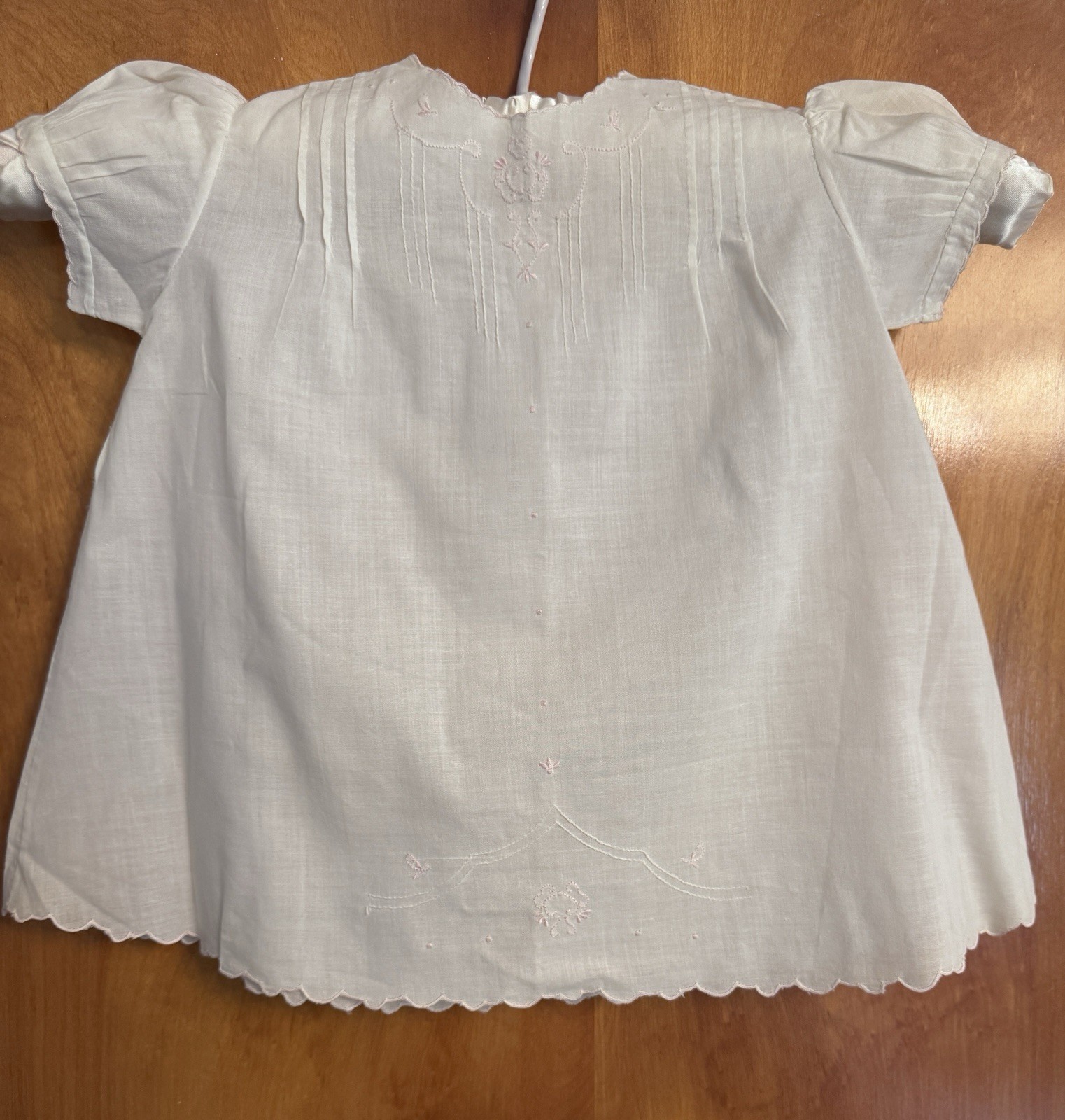 Vtg HM 1940-50s Cotton Baby Dress AND SLIP Embroidered in Philippines 14″ long
