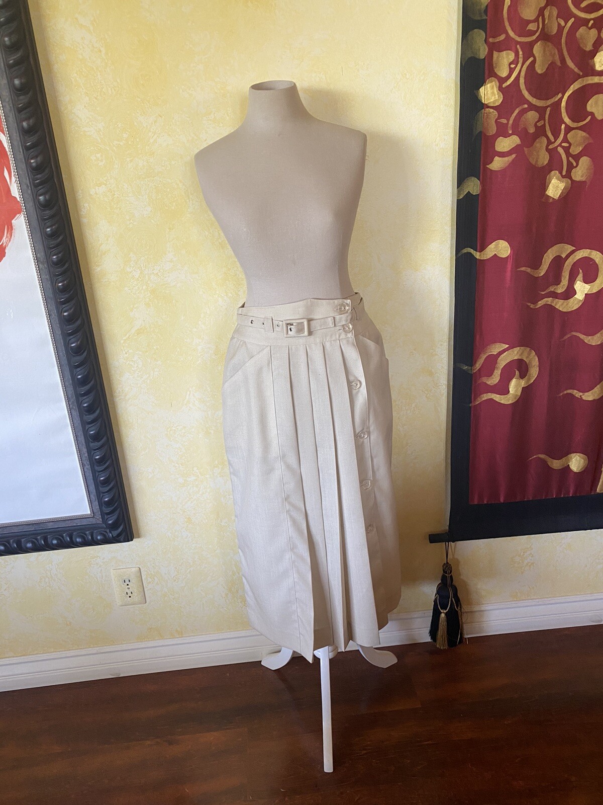 Vintage NOS NWT Courreges Pleated 12 Skirt 70’s 80’s Linen Beige $250 TAG Museum