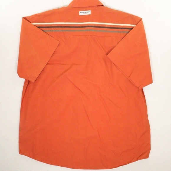 VTG Moschino Jeans Button Up Adventure Wear Racing Stripe Orange Cotton Men M