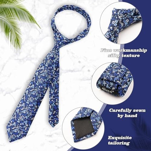 Mens 3.15inches Floral Tie with Flower Printed C142-navy/ Royal Blue