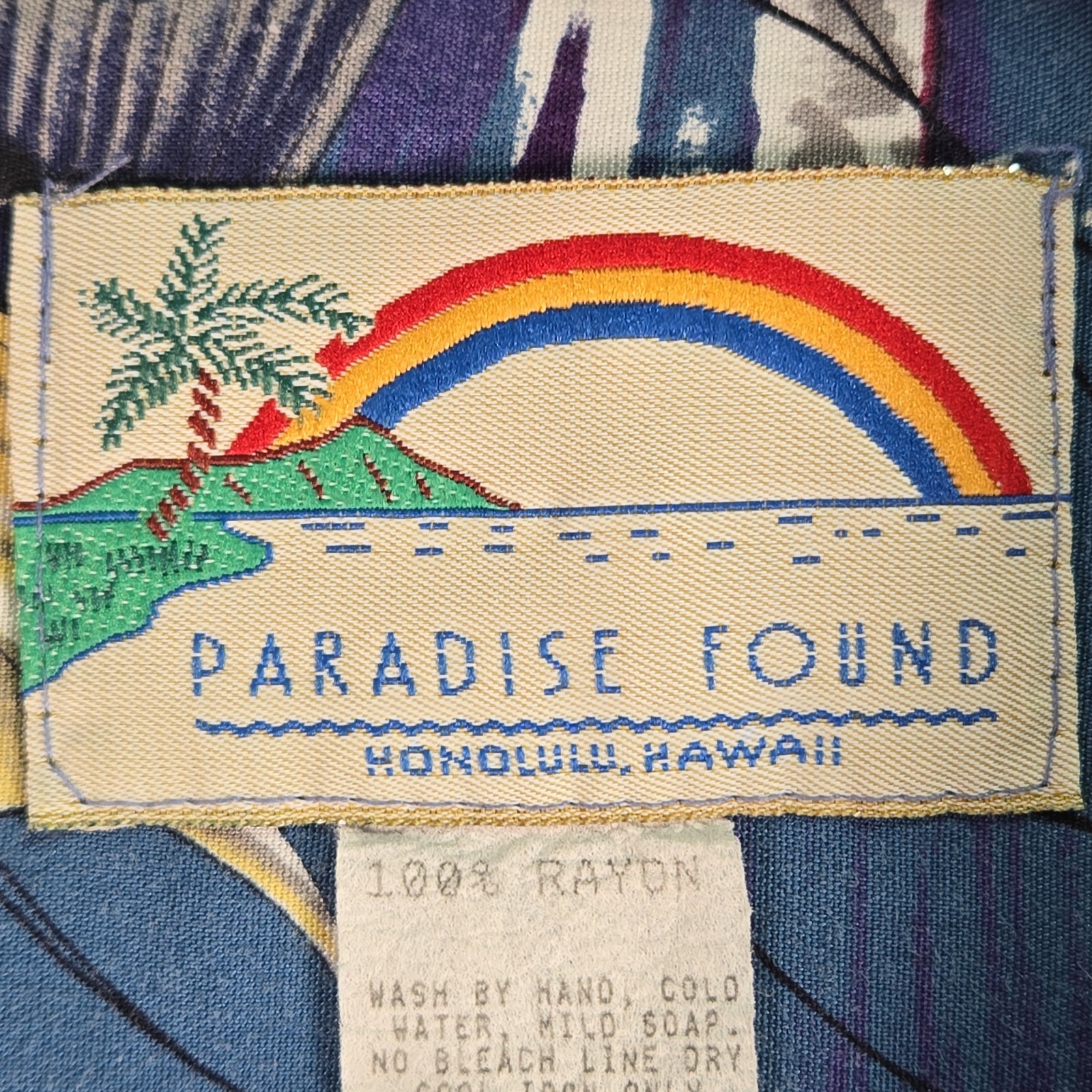 Vintage 80 90s Paradise Found Hawaiian Shirt Mens XL Rayon Blue Marlin Button Up