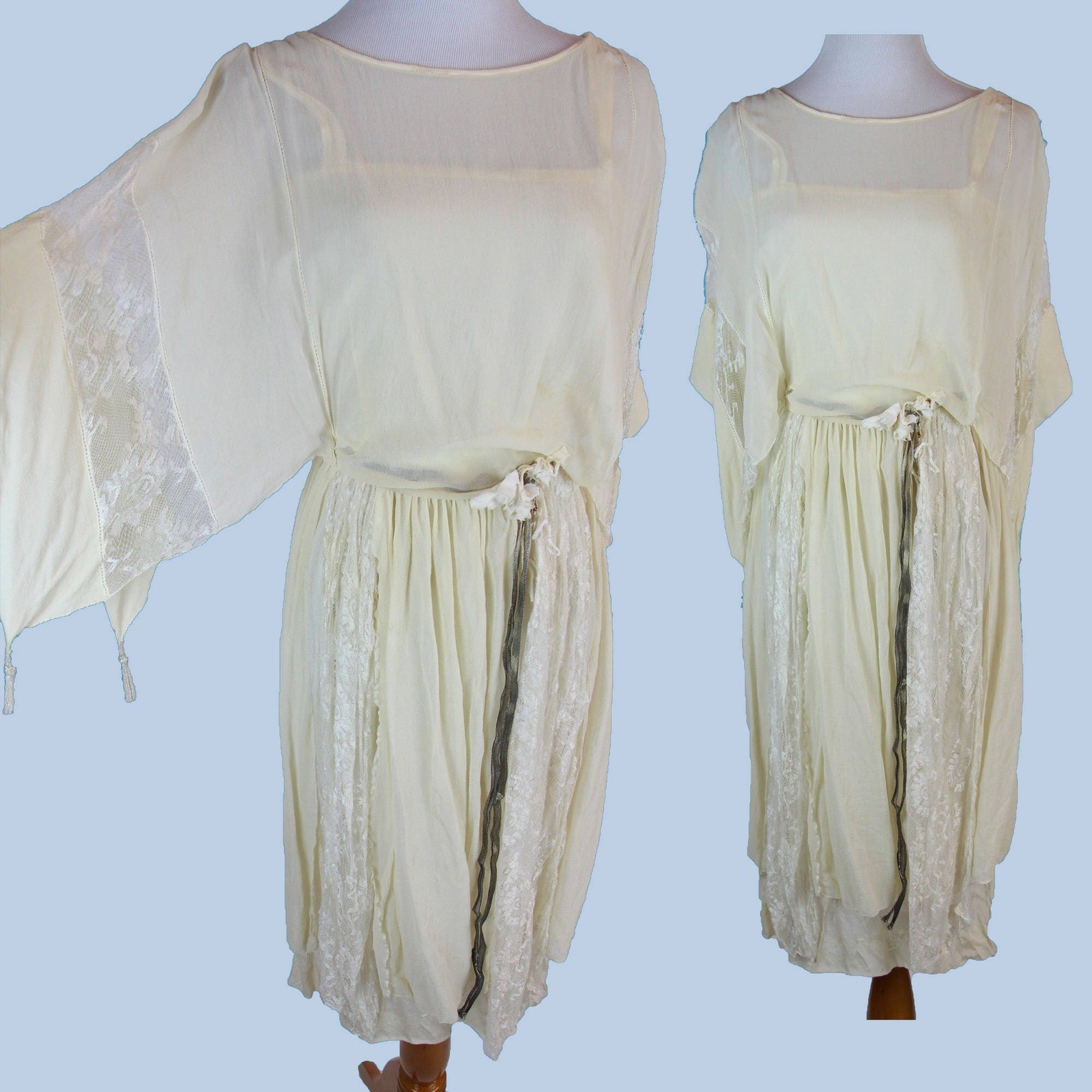 1920s Vintage Silk Lace Dress, White Party Wedding, Size XS/S