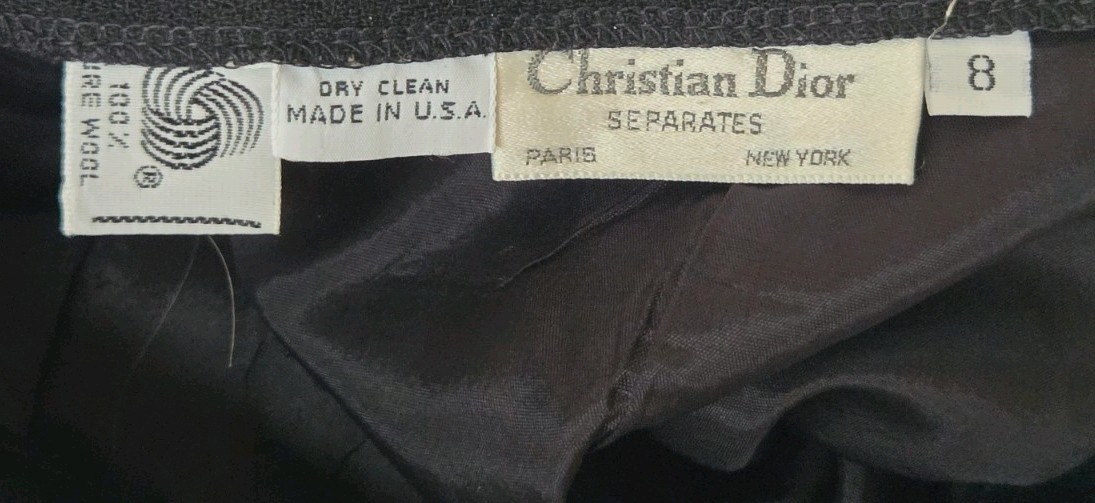 Vintage 100% Pure Wool Christian Dior Black Midi Skirt with Subtle Pleats