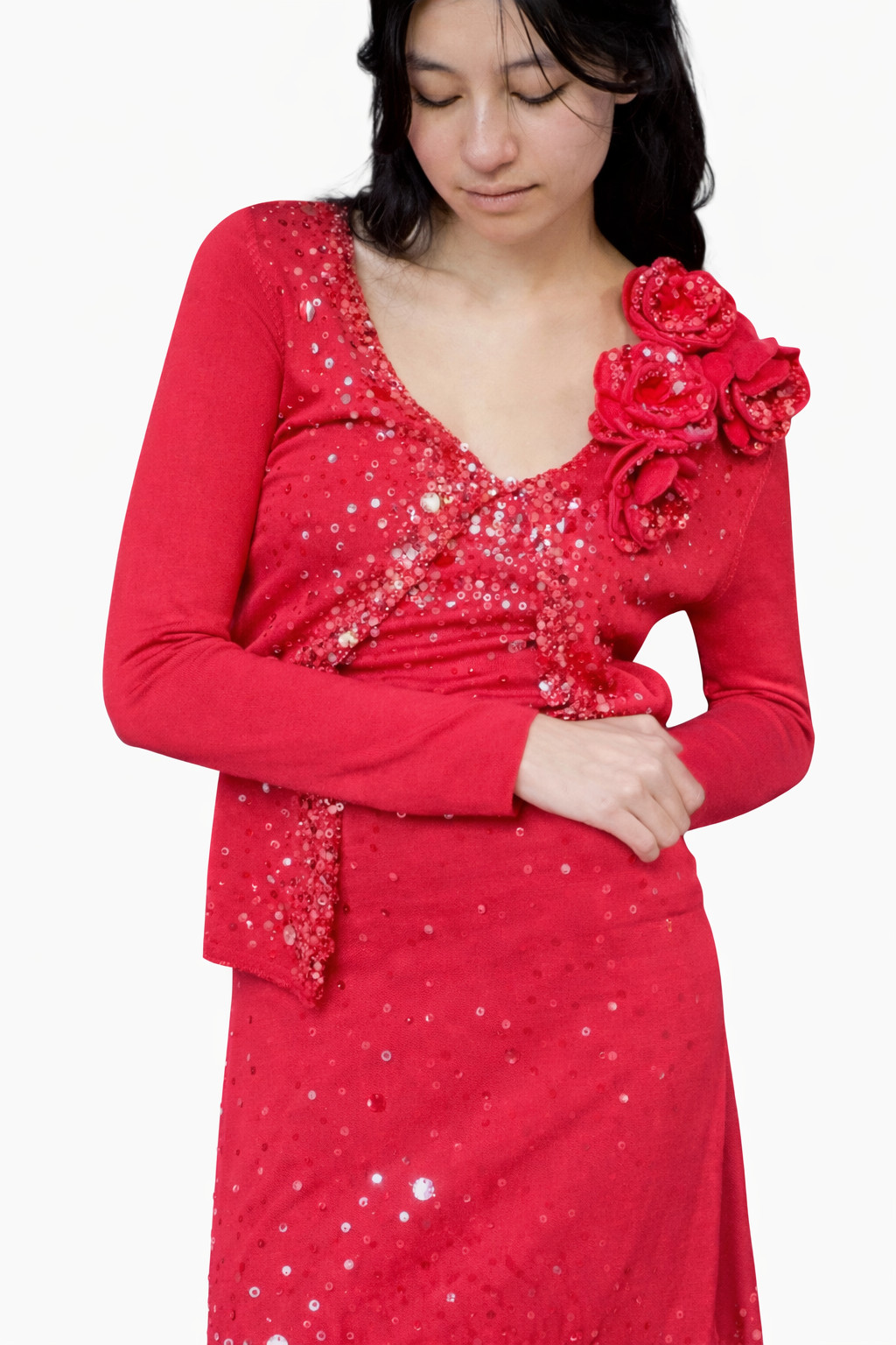 Vintage 90s Moschino Cheap & Chic Glamoratti Rococo Red Sequin Twin Set