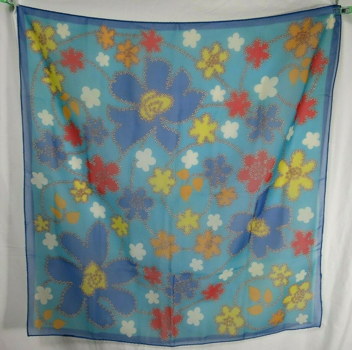 Vtg Synthetic Multicolor Square Scarves Blue Yellow Red Pink Floral Dandelion 3