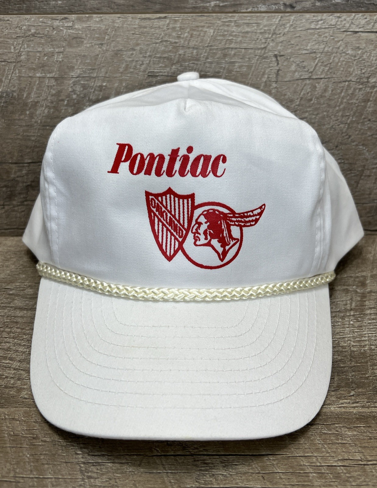 Vintage Pontiac Motorsports Oakland Snapback Rope Hat Cap White/Red Nissun Cap