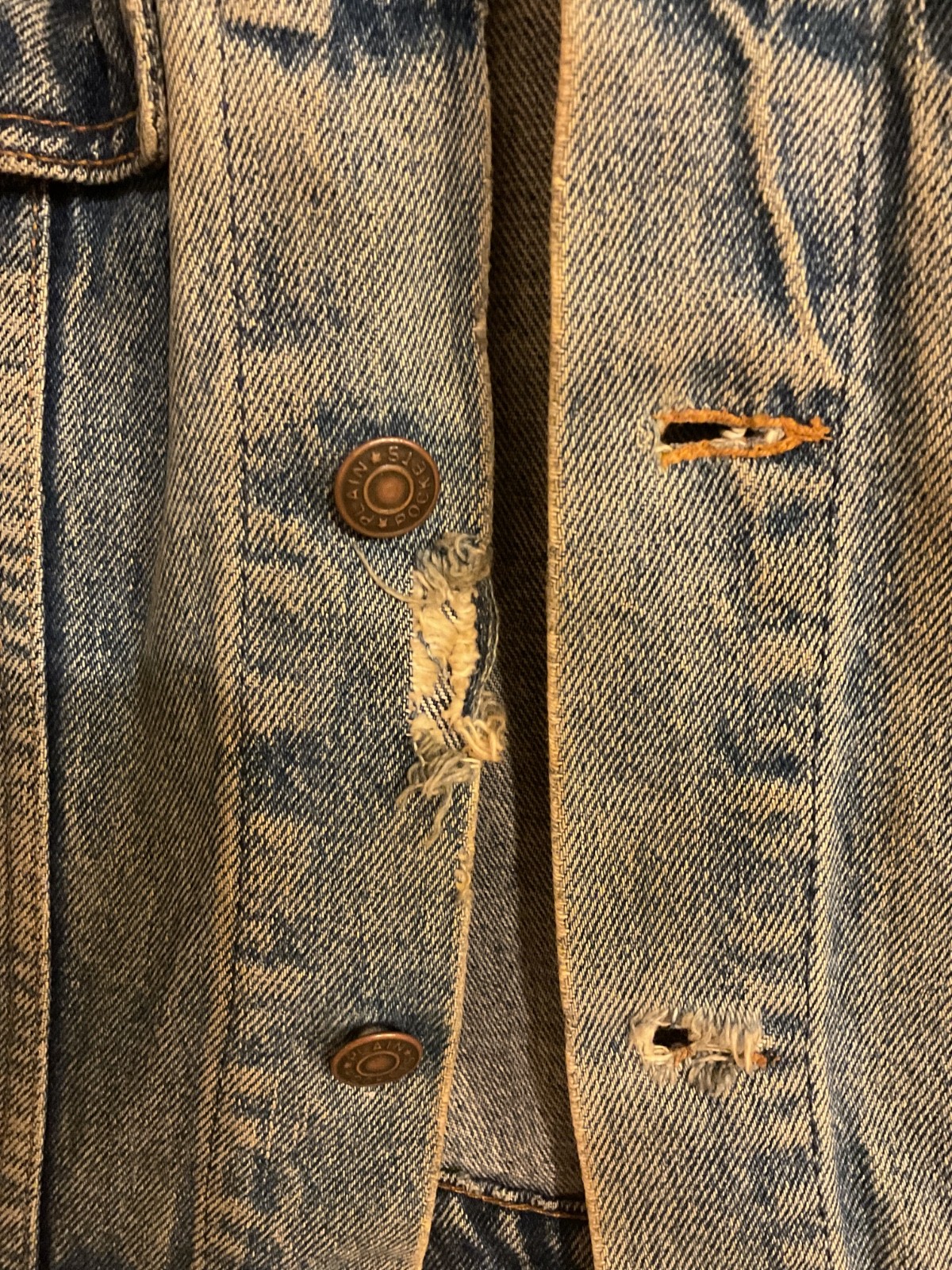 VINTAGE PLAIN POCKETS KEMMERER VERY DISTRESSED JACKET w/REMOVED SLEEVES M. 10-12