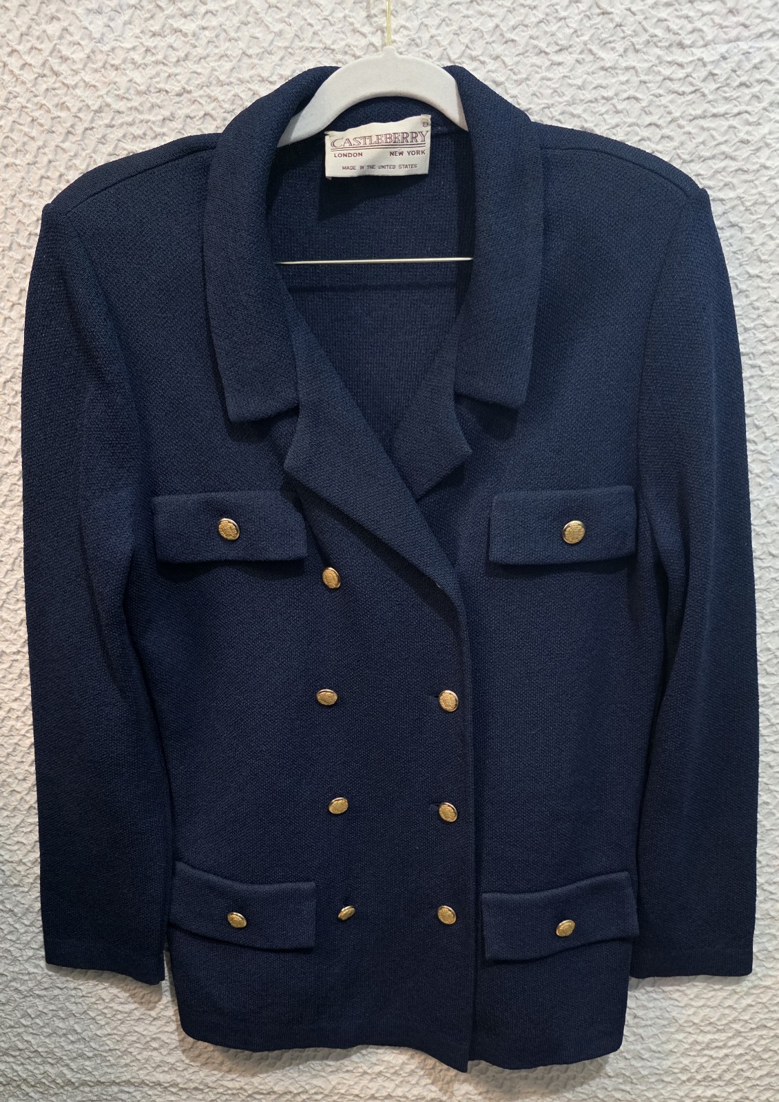 VTG Castleberry Navy Blue Blazer Jacket Career Gold Buttons Made in US 14