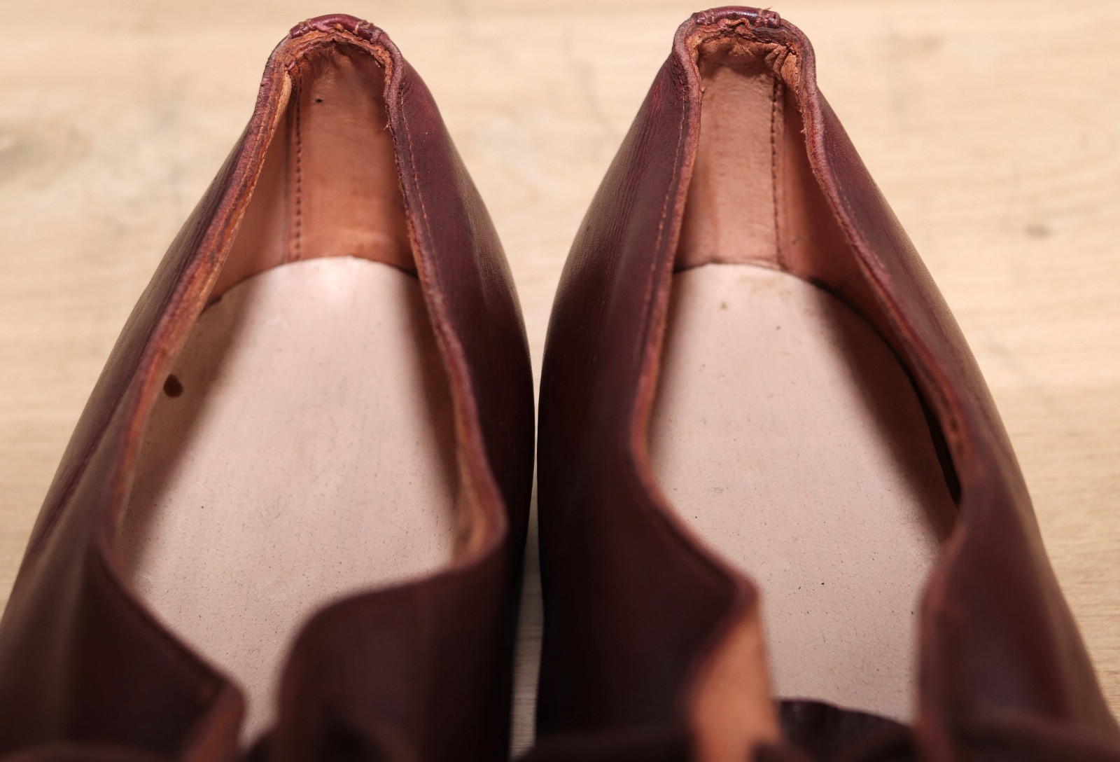 NOS 1940s New French Burgundy Leather Men’s Derby Shoes 41FR 8US Made in France