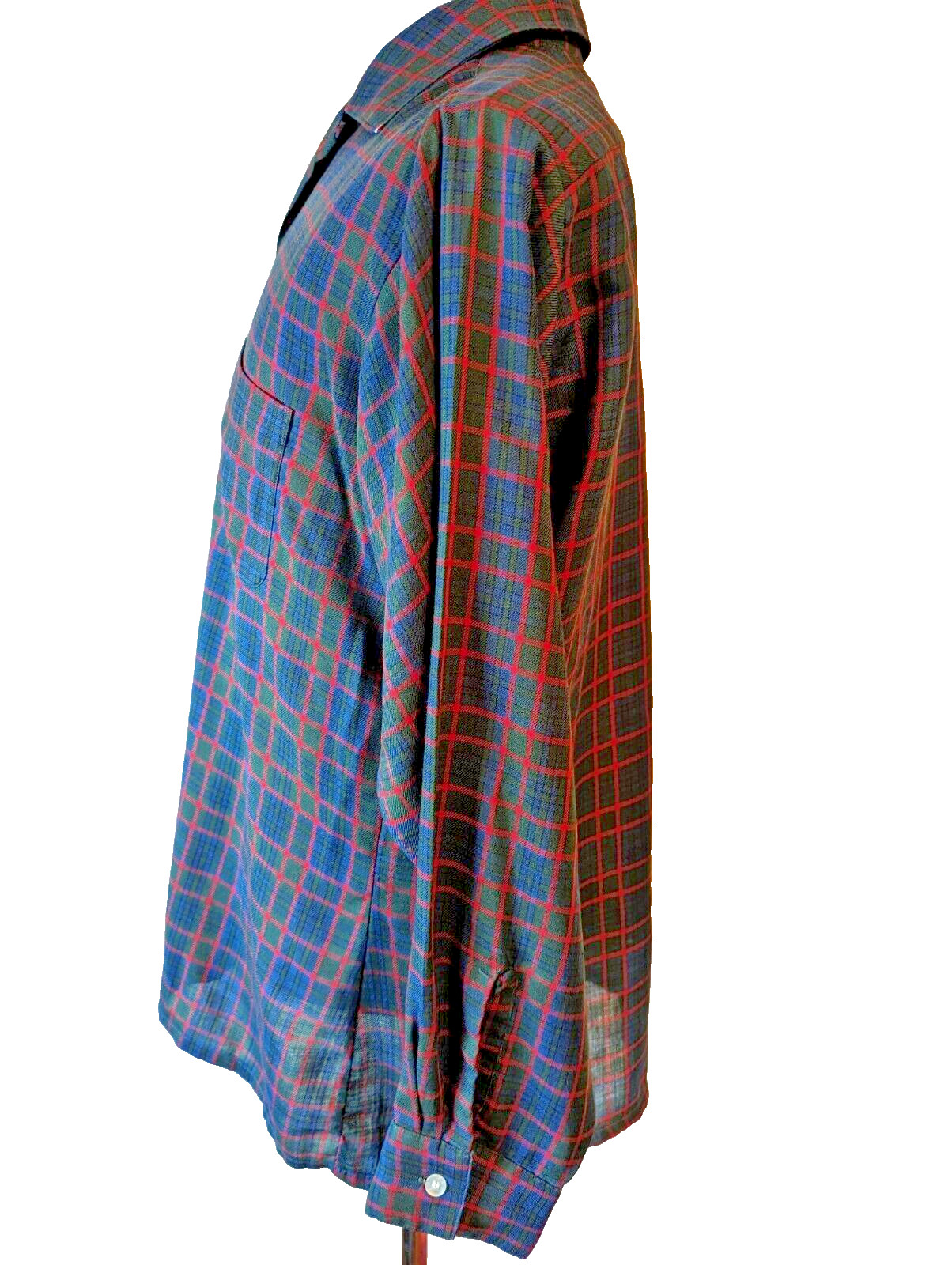 VINTAGE ARROW DECTOWOOL RED BLUE GREEN PLAID CHECK DACRON WOOL MADE IN USA LARGE