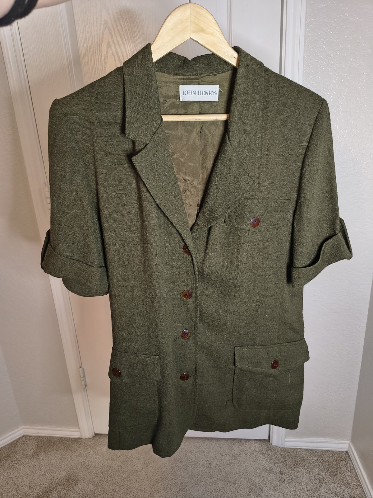 Vintage Cottagecore Artsy Preppy Academia Khaki Green Women Appr Size L Top DP22