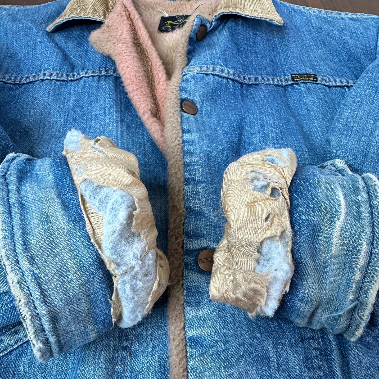Vintage 60-70’s Maverick Blue Bell Sherpa Lined Denim Cord Collar Jacket USA 40