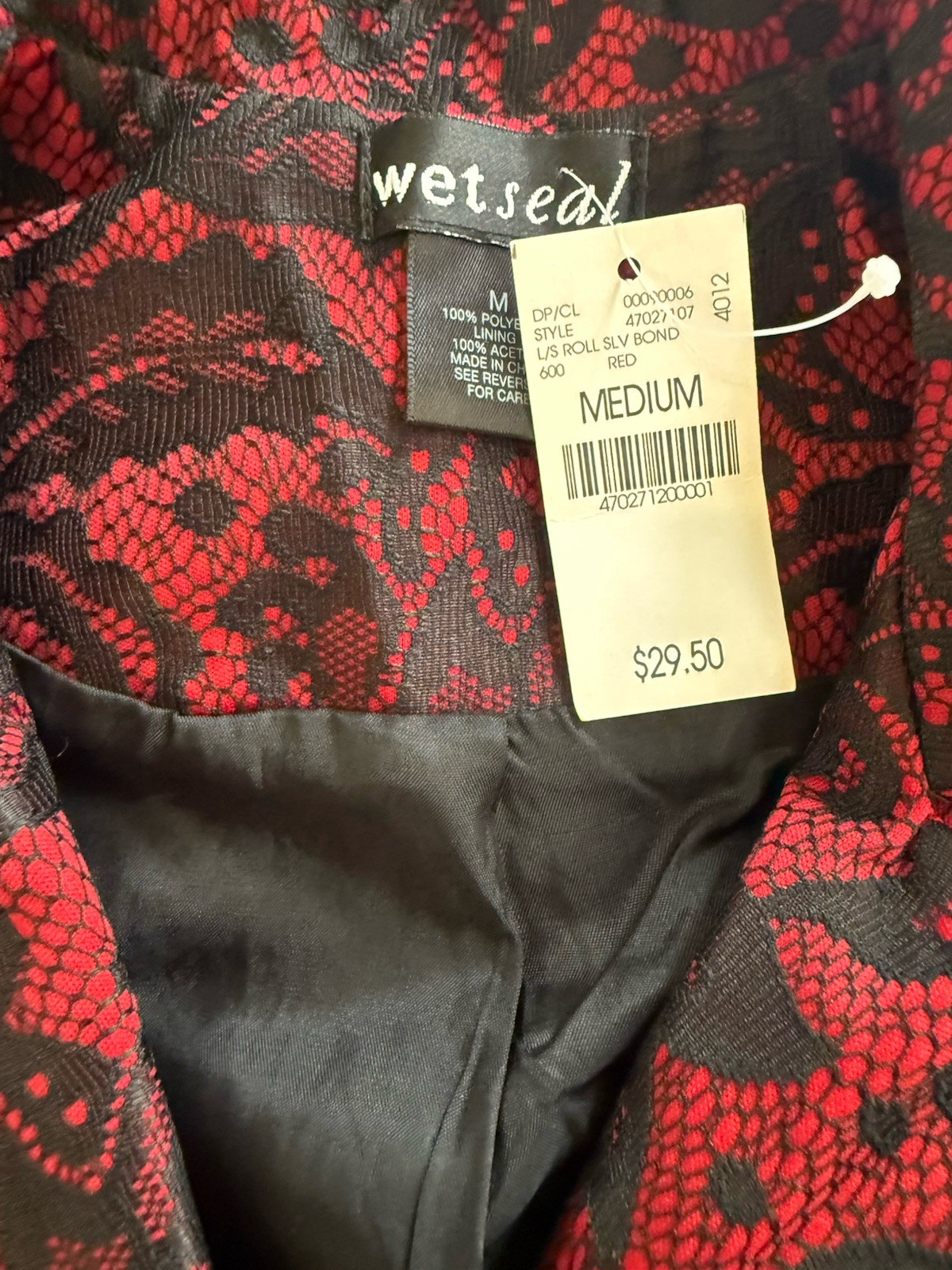 Vintage Red And black Lace Wet Seal Brand NWT Blazer Beautiful Jacket