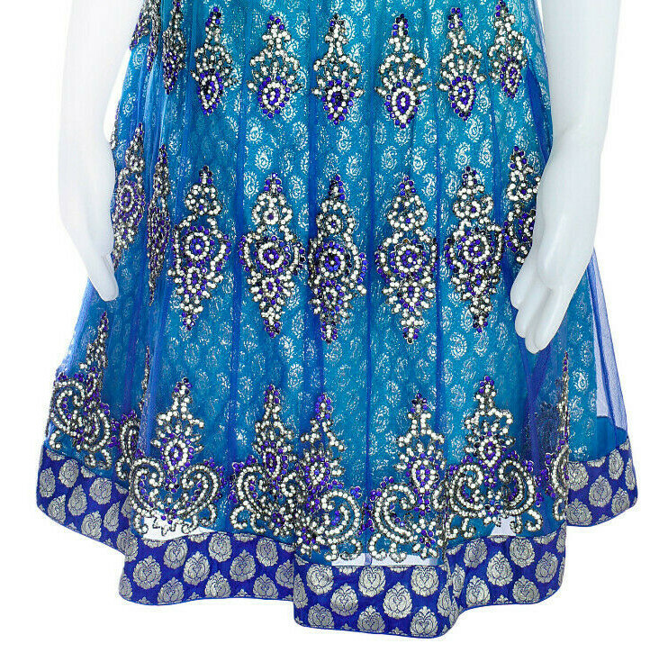 Style of India Special Occasion Beaded Dress and Scarf Expert Stonework Blue SM