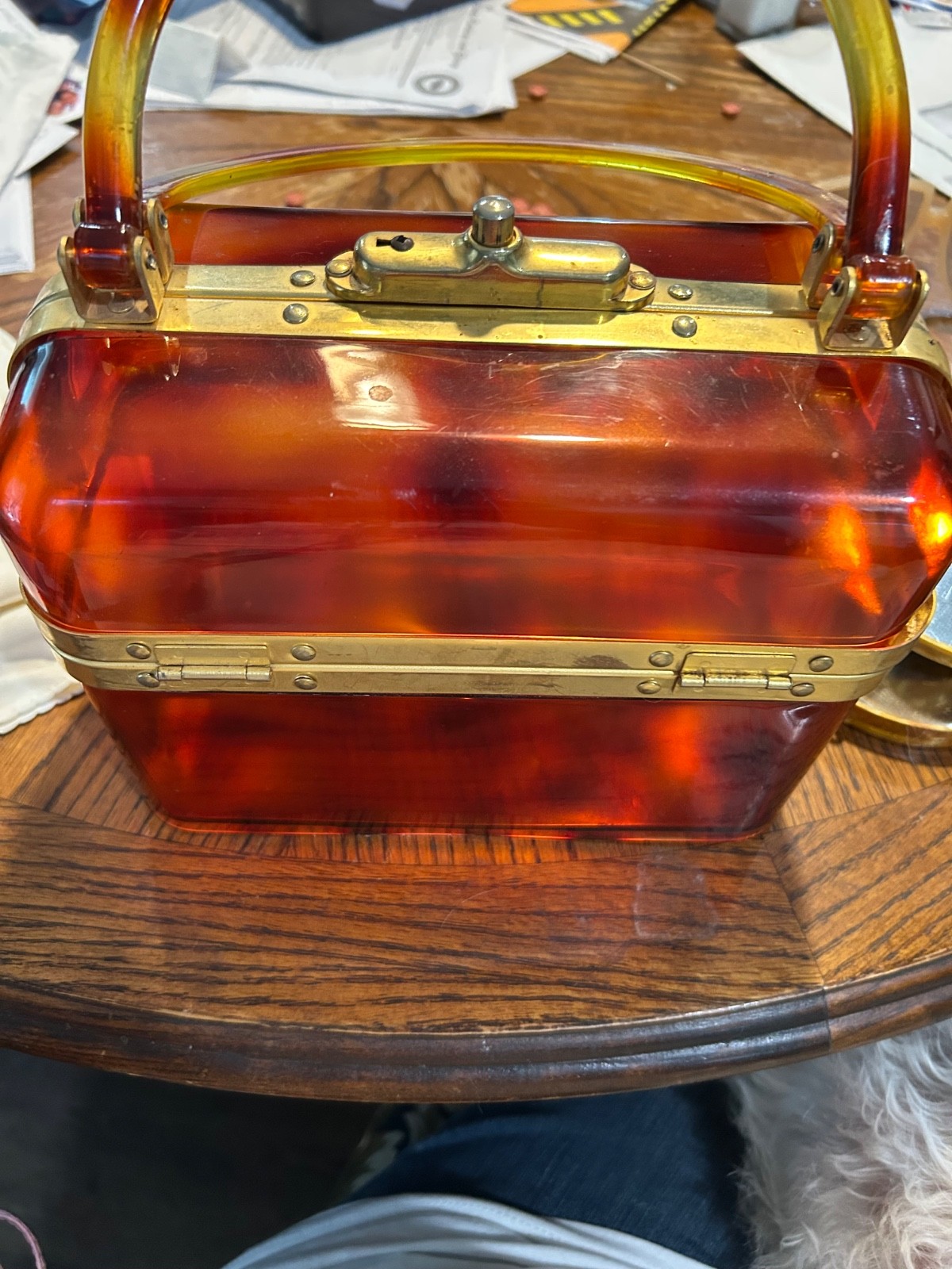 VTG 1970s Faux Tortoiseshell Lucite Box Purse Made In France