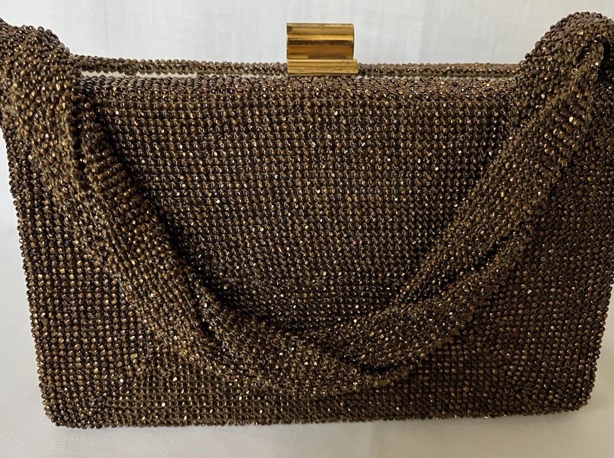 An Original Fre-Mor Collection Copper Tone Beaded Evening Bag Art Deco Vintage