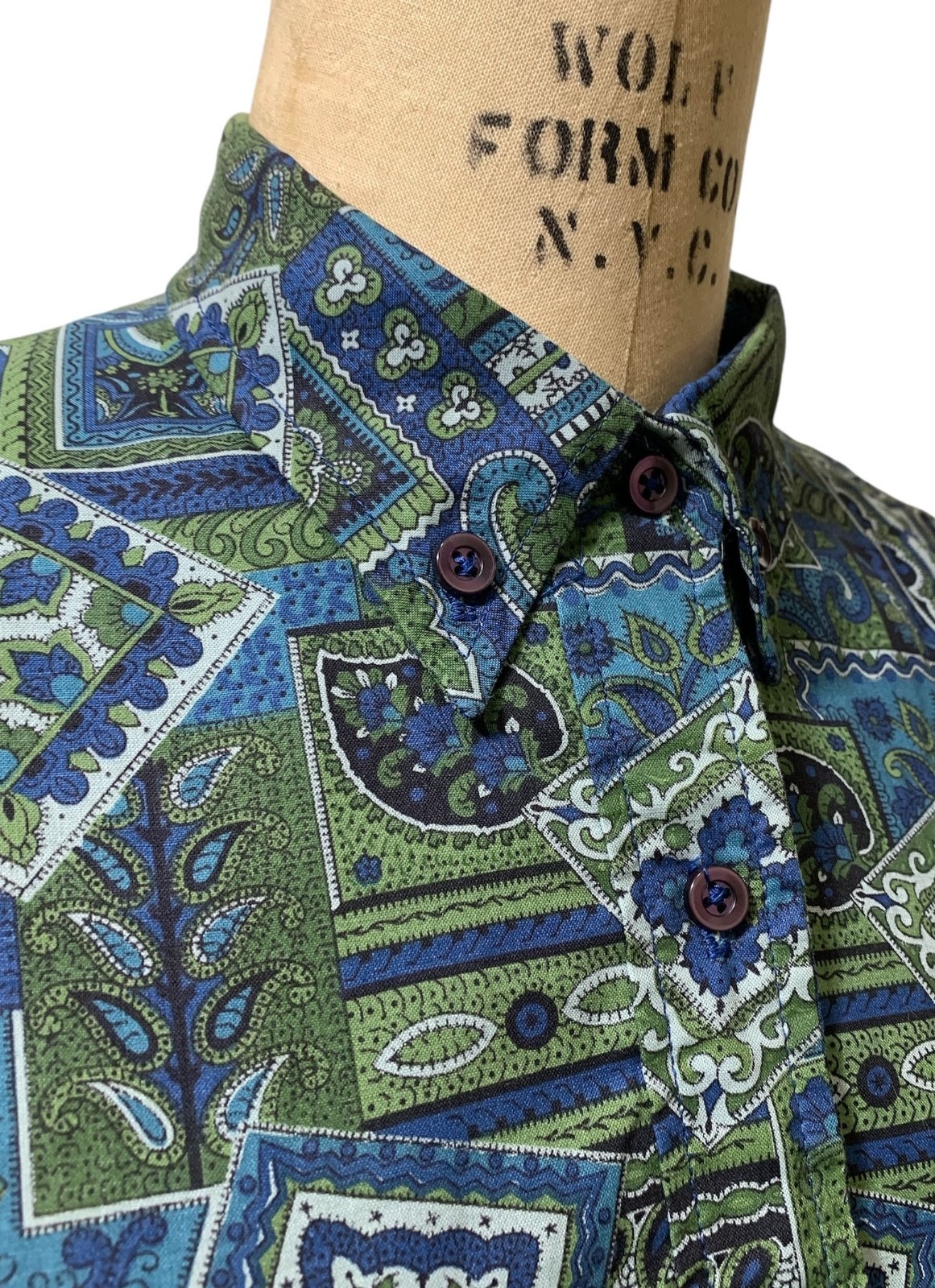 Vintage 60s Women’s SS Blue Green Paisley Cotton Shirtwaist Dress – Sz M
