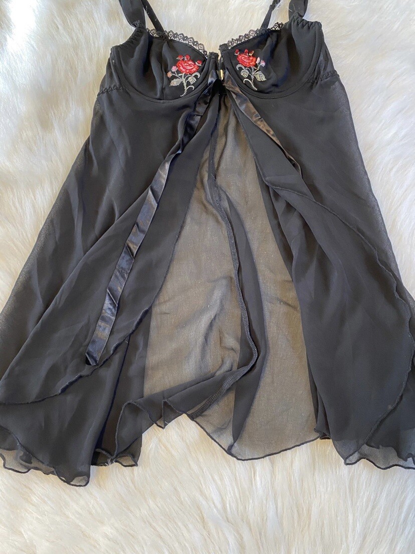Vintage Gilligan & O’Malley Lingerie Womens Size Medium Black Floral Black Sheer