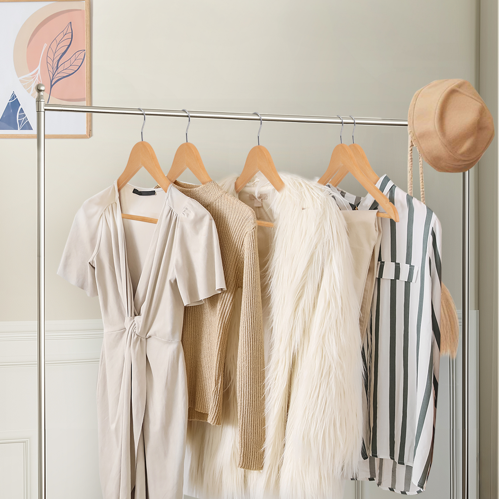 Premium Wooden Hangers 50 Pack Durable Slim Coat Hanger with 360° Rotatable Hook