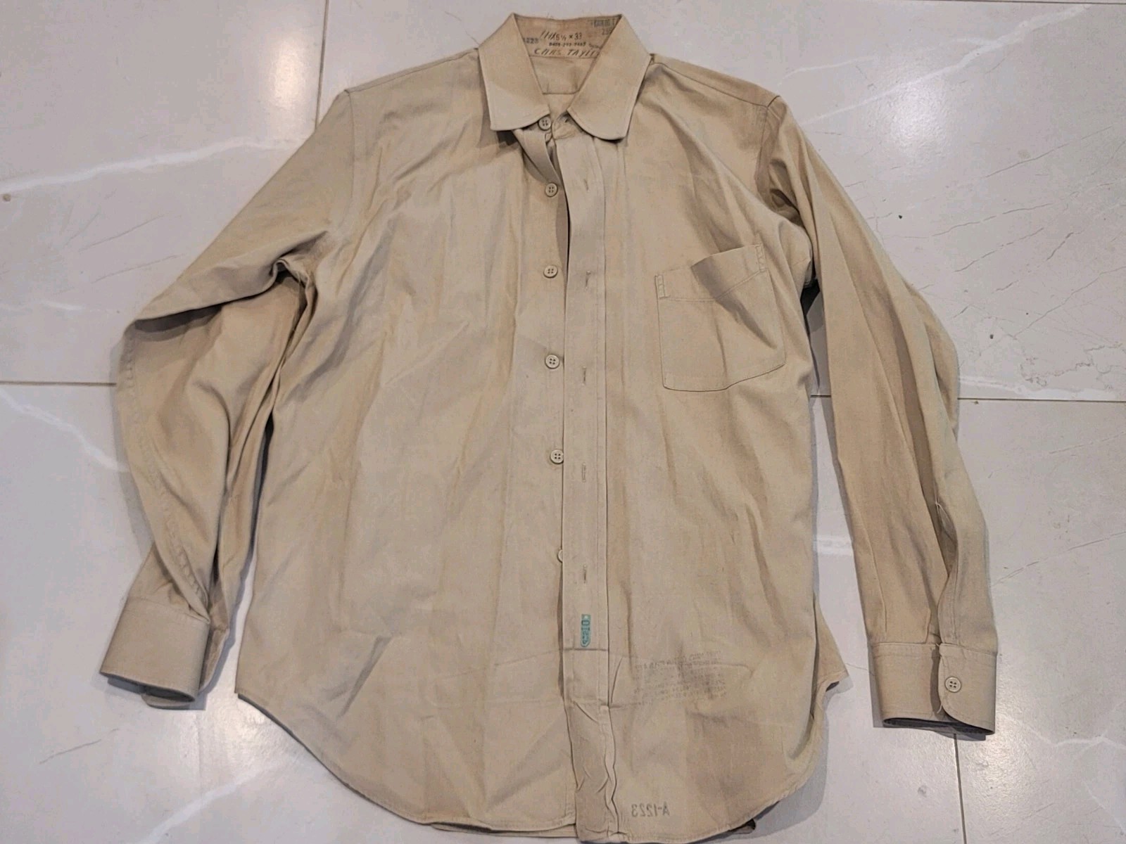 Vtg 1954 US ARMY Military Khaki Uniform Shirt Officer 1954 Pocket 15 1/2 x 33