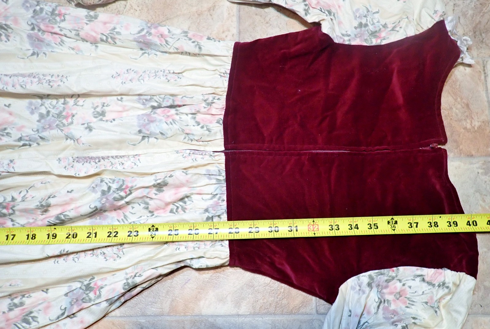 Vintage 70s ACT I New York Boho Prairie Dress Velvet Corset Calico Floral XXS/XS