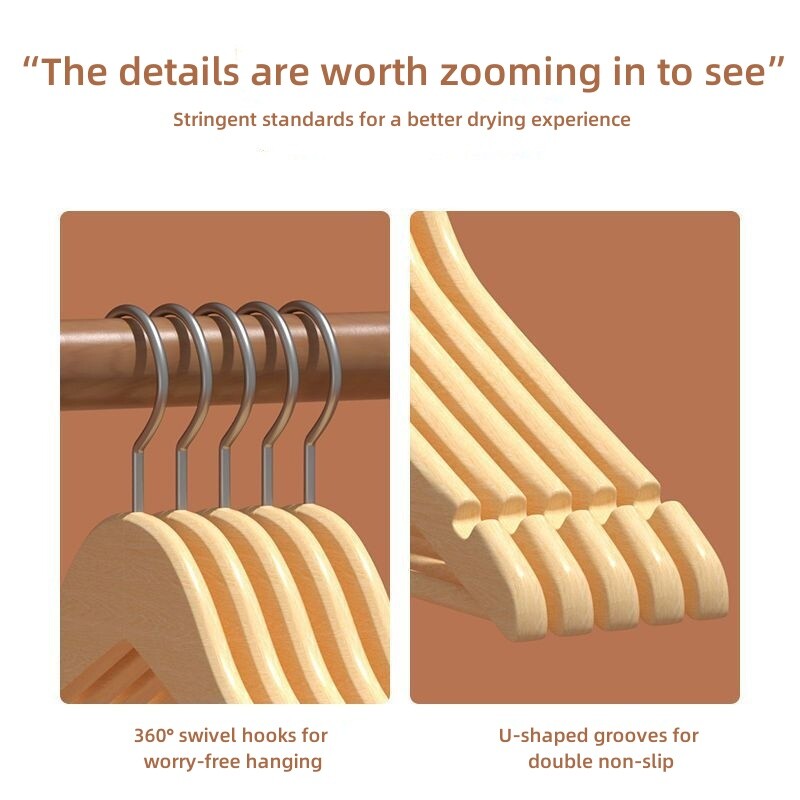 Premium Wooden Hangers 50 Pack Non-Slip Coat Clothes Hangers w/360° Swivel Hook