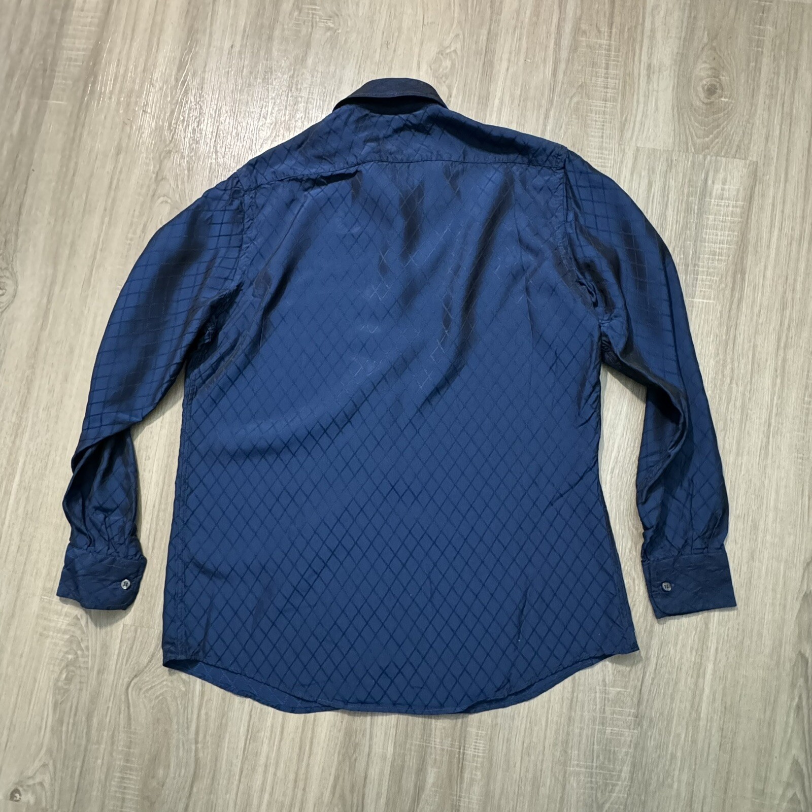 MOSCHINO 90s Cheap & Chic Vintage Men’s Shirt 16/41 Neon Blue Rayon Long Sleeve