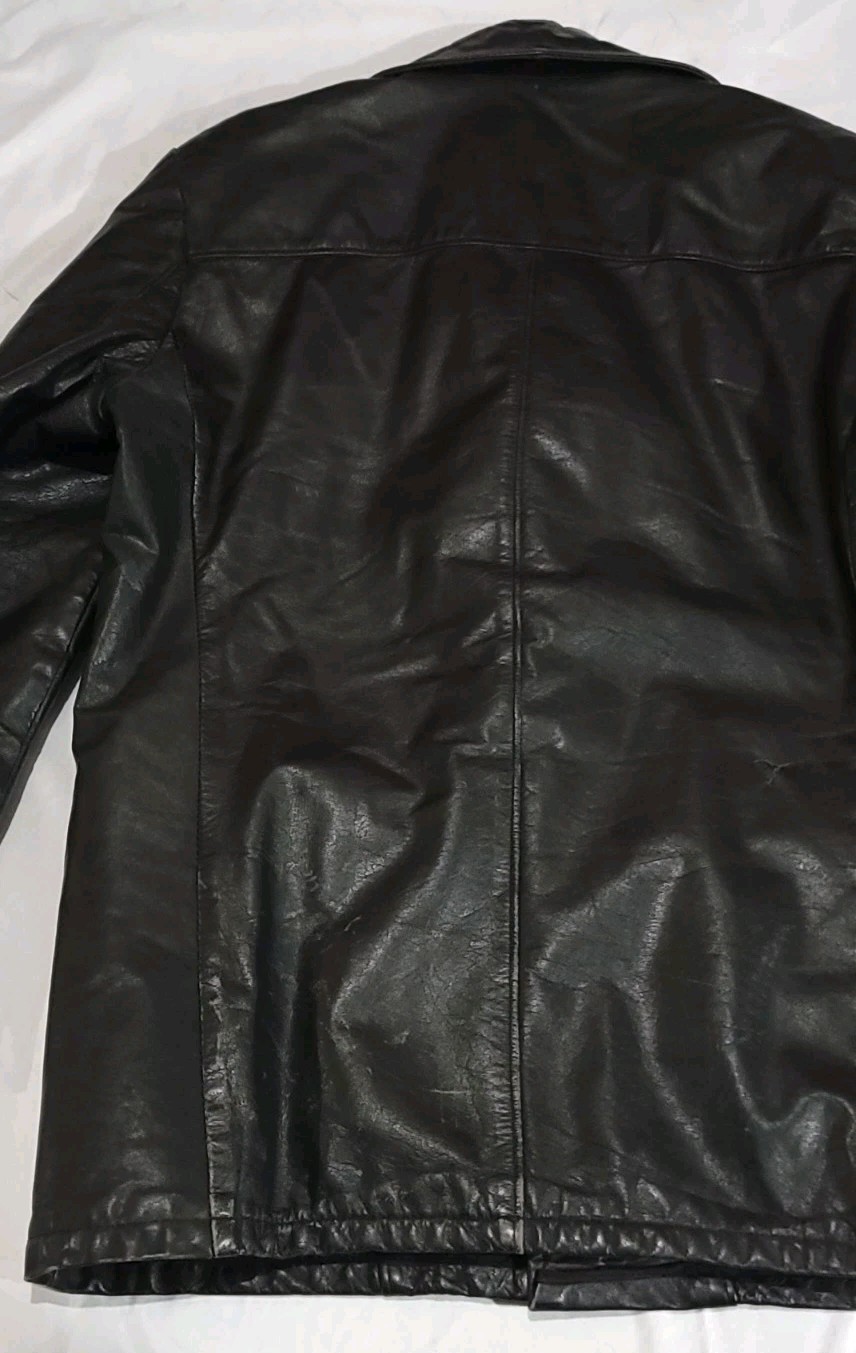 Vtg 70s LE CHEVRON Black Leather Car Coat Jacket Blazer Men’s 36 Slim S 1970s