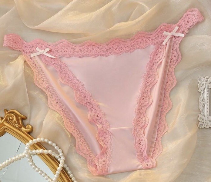 Glossy Pink 2nd Skin Satin & Lace Buttery Soft String Bikini Pantie XL NEW