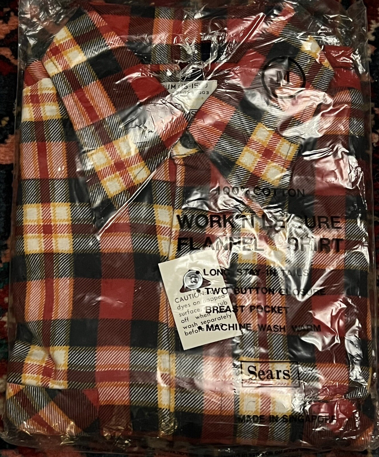 Vintage 1970s Sears Work n Leisure Flannel Shirt Red NEW Old Stock M 15-15 1/2