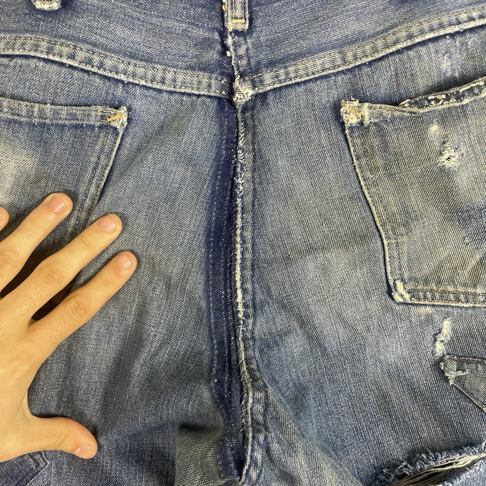 Vintage 50s Penneys Foremost Selvedge Denim Jeans Mens 32×28 Repaired 1950s Hole