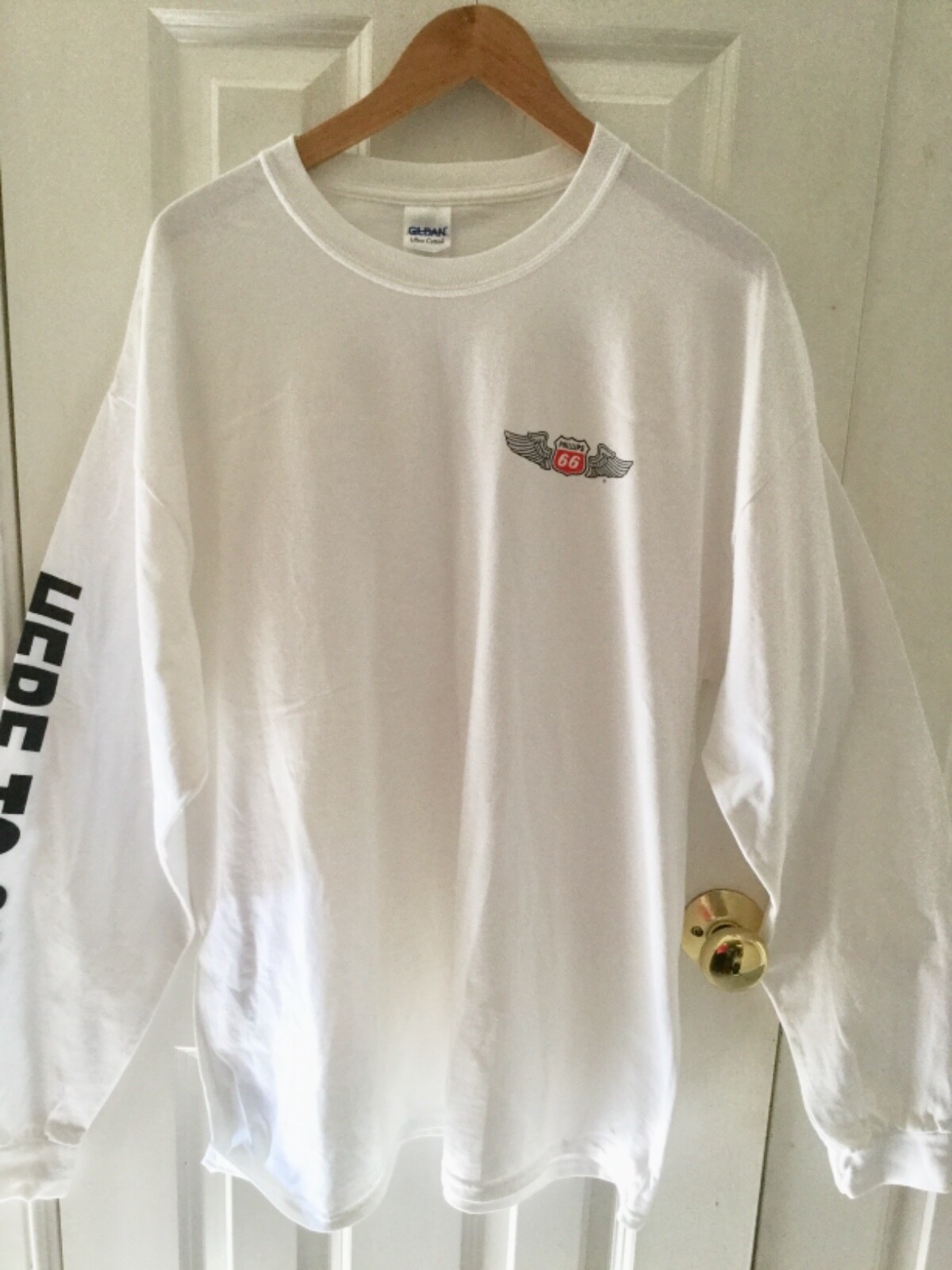 Vintage PHILLIPS 66 long sleeve T SHIRT – HERE TO STAY- white GILDAN XL