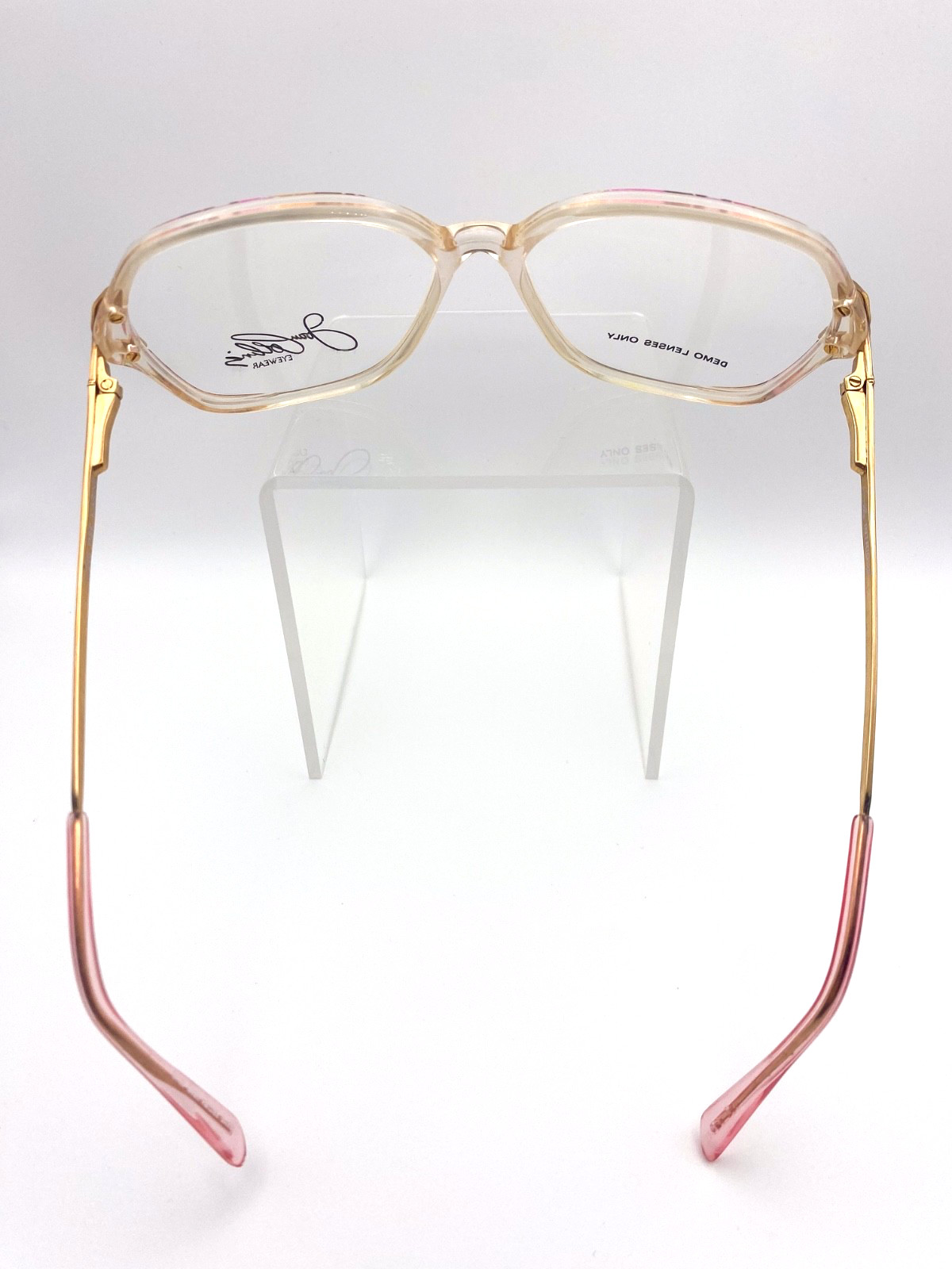 Joan Collins Oversized Square Clear Pink Gold Eyeglasses Vintage 1980s NOS