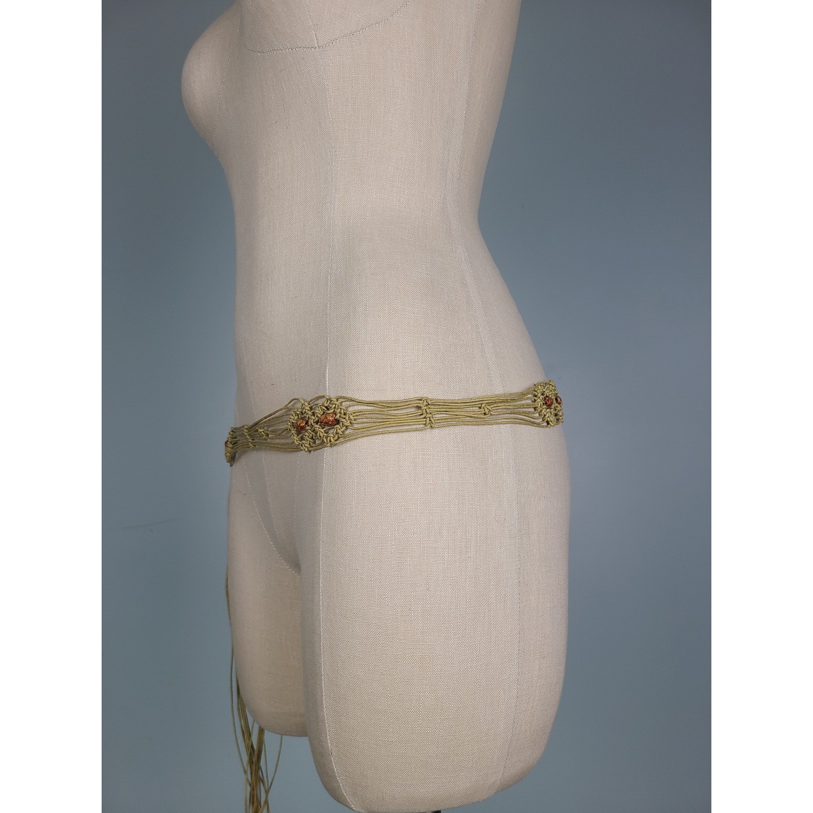 VTG 70s Handmade Macrame Belt Wooden Beads Groovy Funky Festival Indie Sleaze