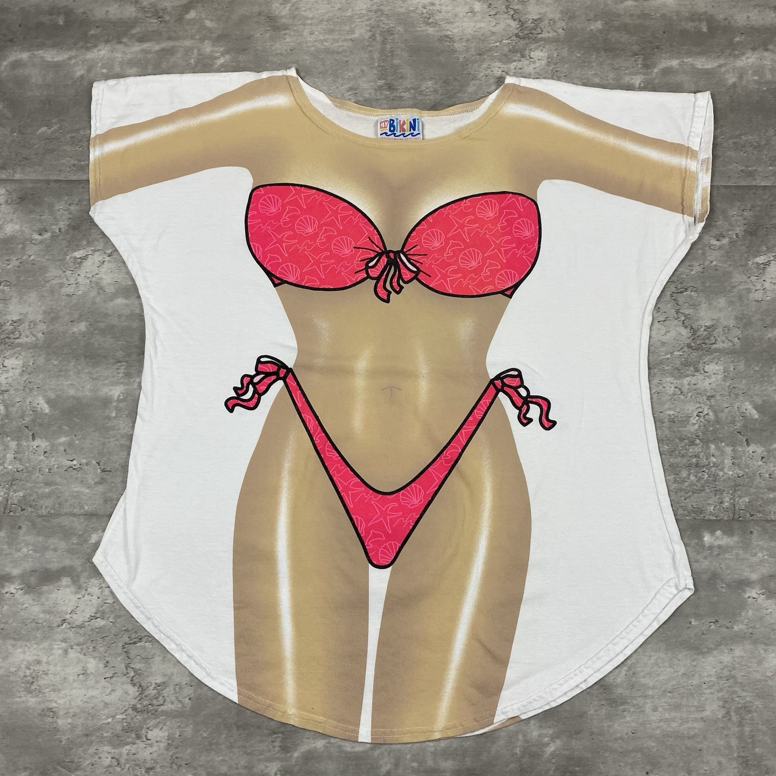 vintage MY BIKINI LA IMPRINTS t shirt OSFM seashell starfish 90s y2k cover up